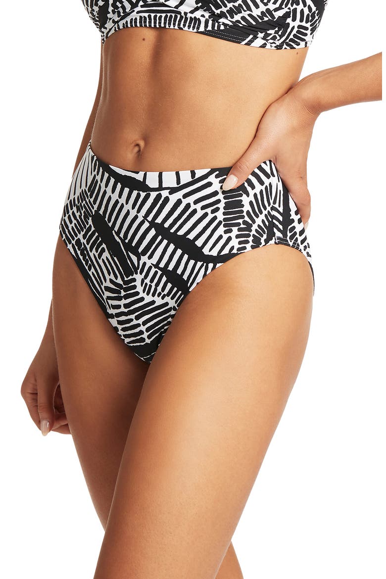 Retro High Waist Bikini Bottoms, Alternate, color, BLACK