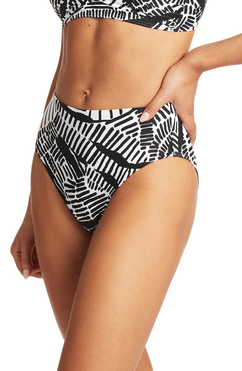 Sea Level Retro High Waist Bikini Bottoms, Alternate, color, 