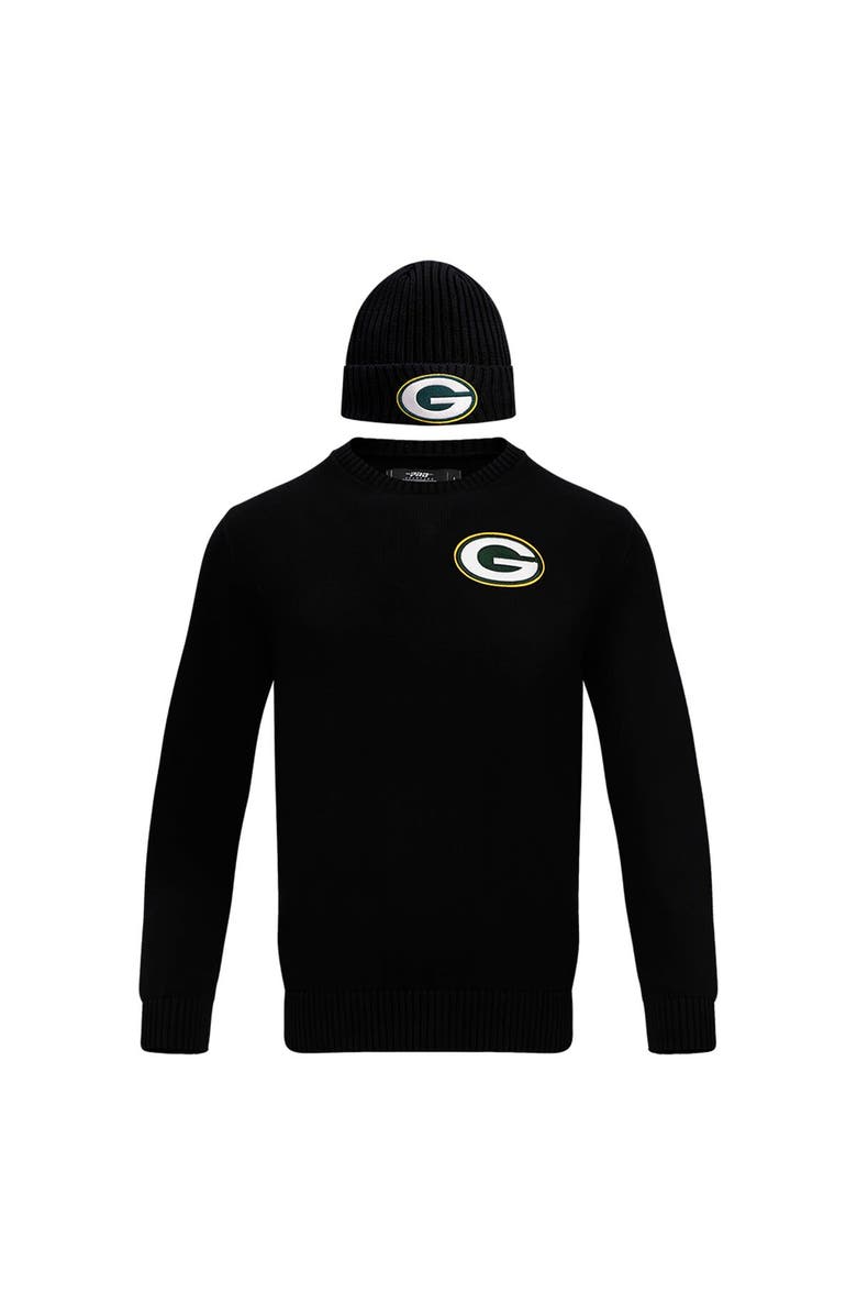 PRO STANDARD Men's Pro Standard Black Green Bay Packers Crewneck Pullover Sweater & Cuffed Knit Hat Box Gift Set, Alternate, color, Black
