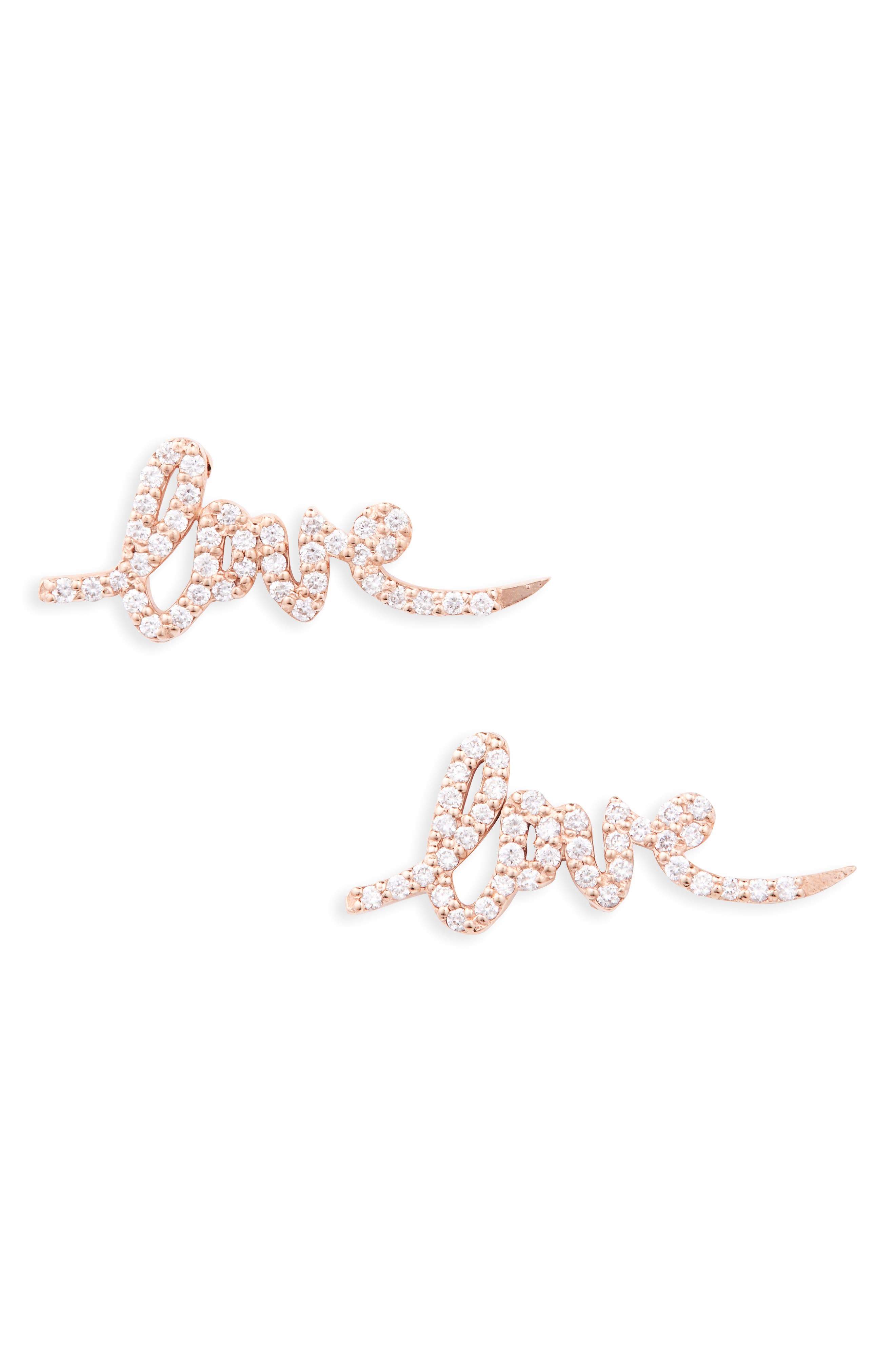 LANA 14K Rose Gold Diamond Love Stud Earrings