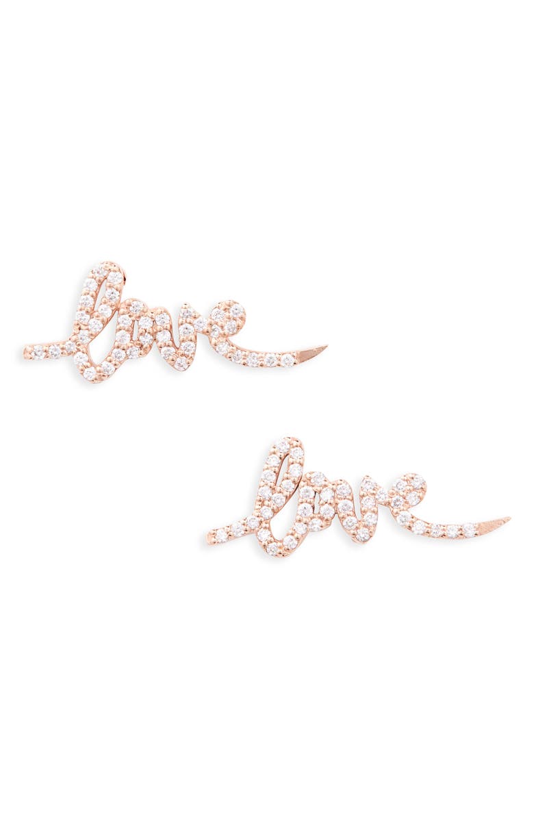 LANA 14K Rose Gold Diamond Love Stud Earrings, Main, color, Rose Gold