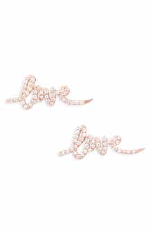 LANA 14K Rose Gold Diamond Love Stud Earrings