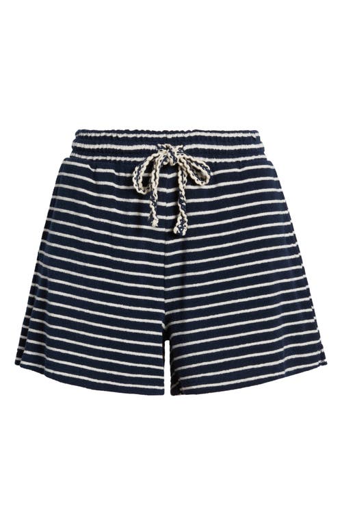Rails Teddy Stripe Cotton Terry Cloth Shorts In Navy Ivory Stripe