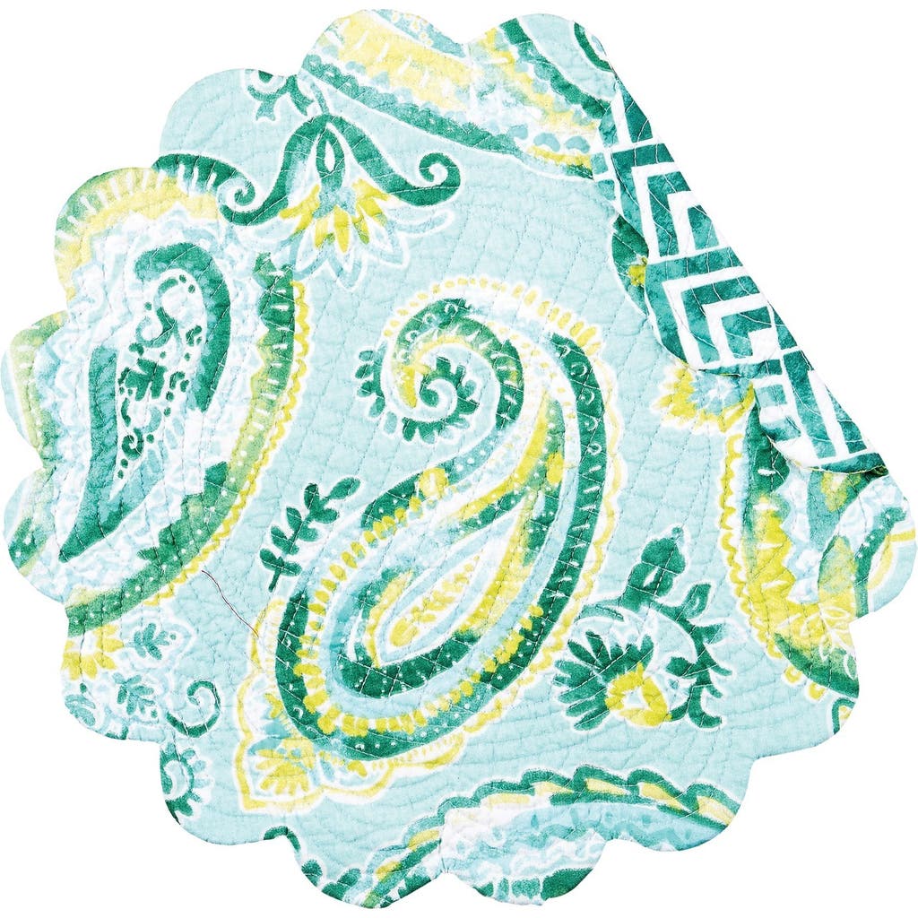 C & F Home C&f Home Jade Cotton Quilted Round Reversible Placemats Set Of 6, 17" In Blue