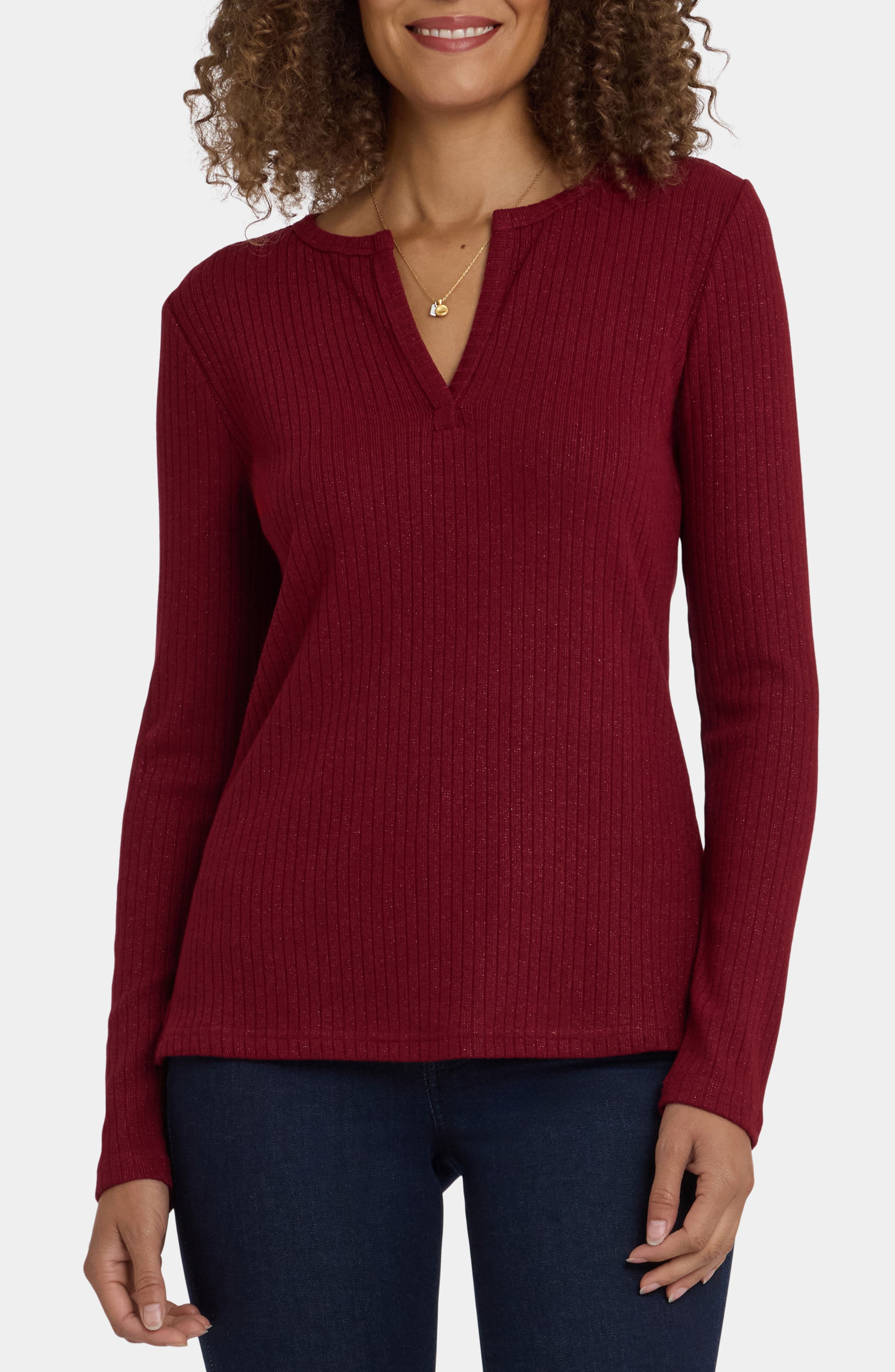 Metallic Rib Henley Top - image 3