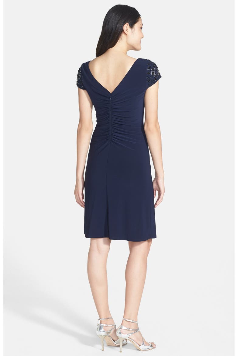 Embellished Sleeve Ruched Sheath Dress, Alternate, color, NAVY