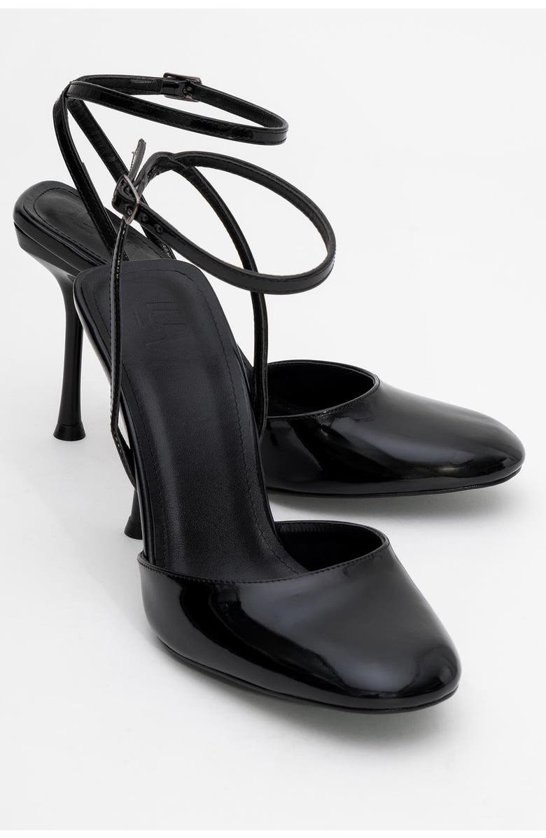 Prologue Shoes Blues Round Toe Ankle Strap Pump, Alternate, color, Black Patent