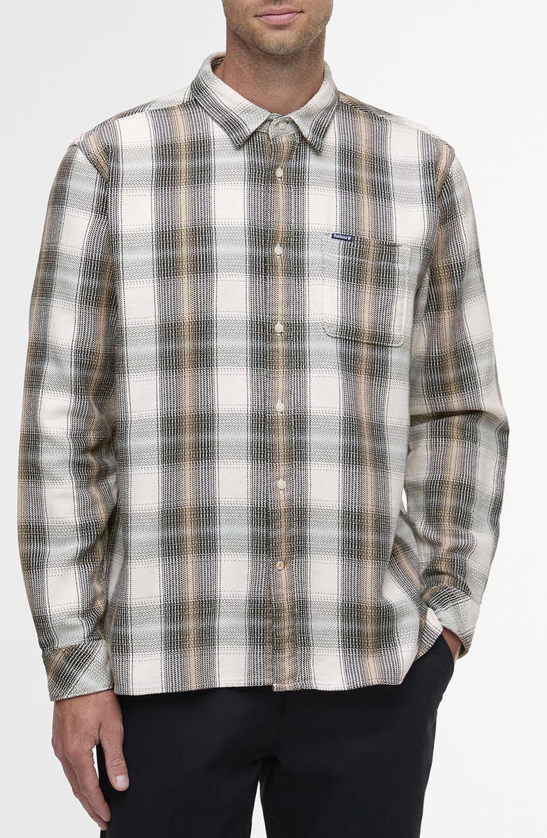 Barbour Hawthorn Plaid Brushed Cotton Button-Up Shirt, Main, color, Whisper White