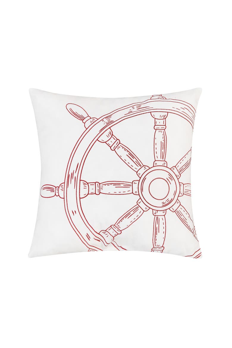Ships Wheel Indoor / Outdoor Embroidered Throw Pillow, 18" x 18", Main, color, Red