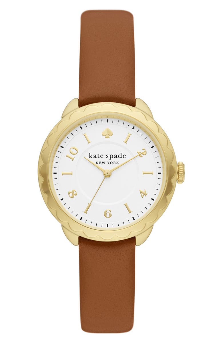 Kate Spade New York morningside scallop leather strap watch, 34mm, Main, color, 