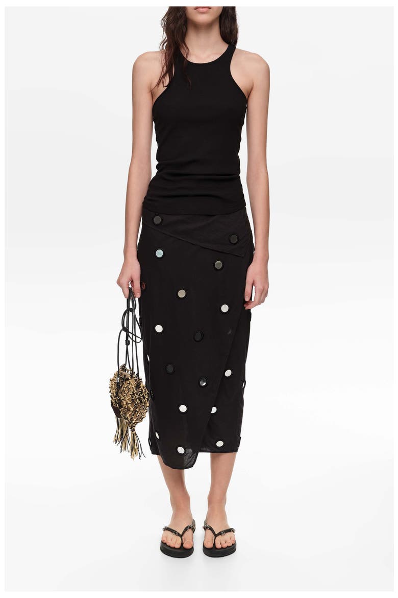 Mirrored Sarong Midi Skirt, Main, color, BLACK