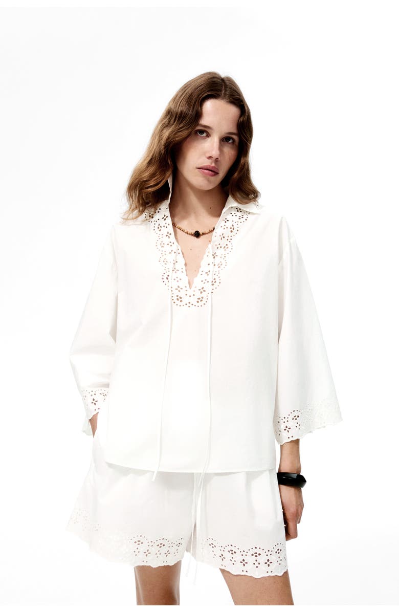H&M Broderie-anglaise Cotton Shorts, Alternate, color, White