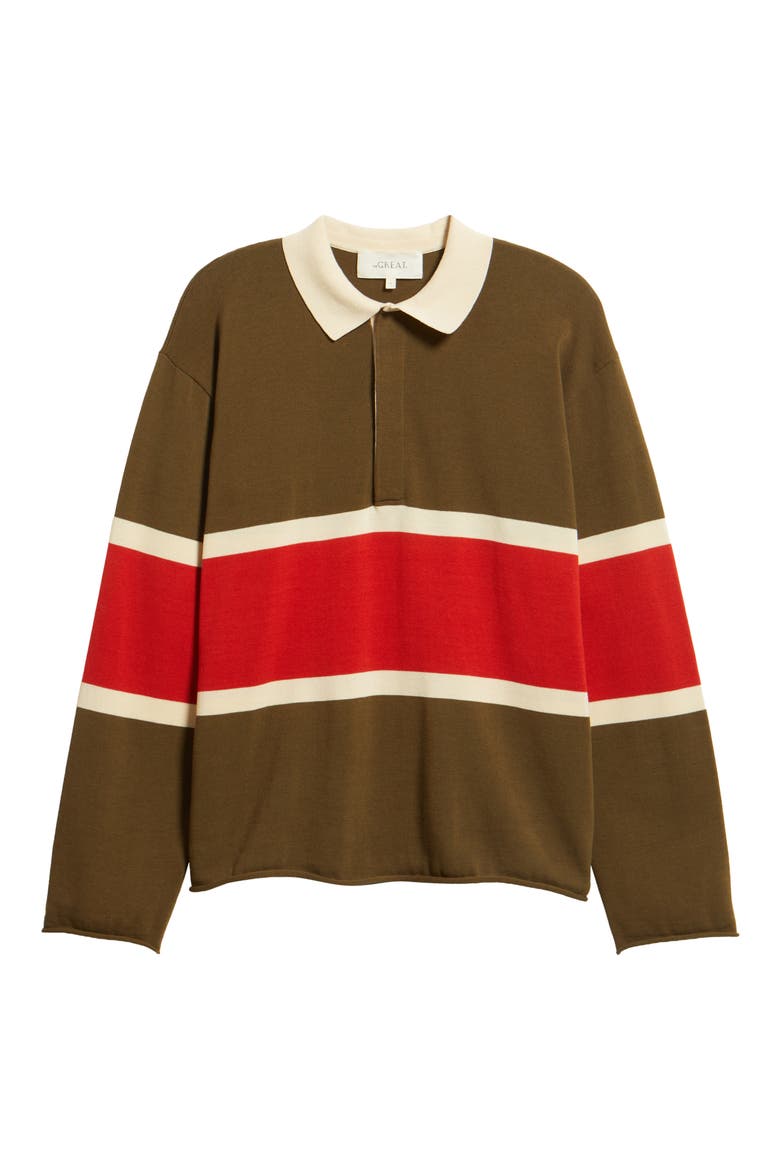 The Rugby Stripe Sweater, Alternate, color, ARMY W/ HOT RED STRIPE