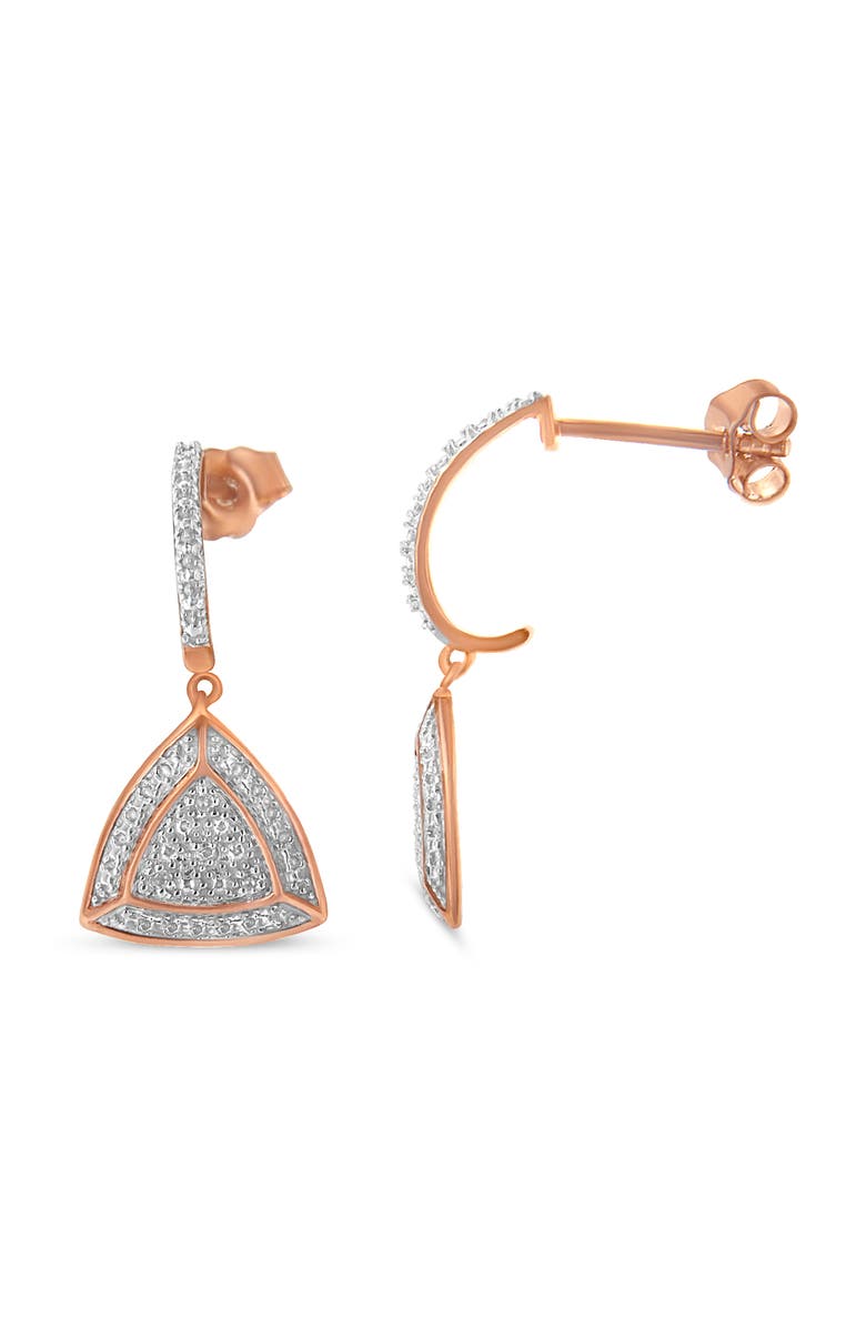 Haus of Brilliance 10K Rose Gold Plated Silver Round Diamond Fashion Dangle Earrings, Alternate, color, Pink