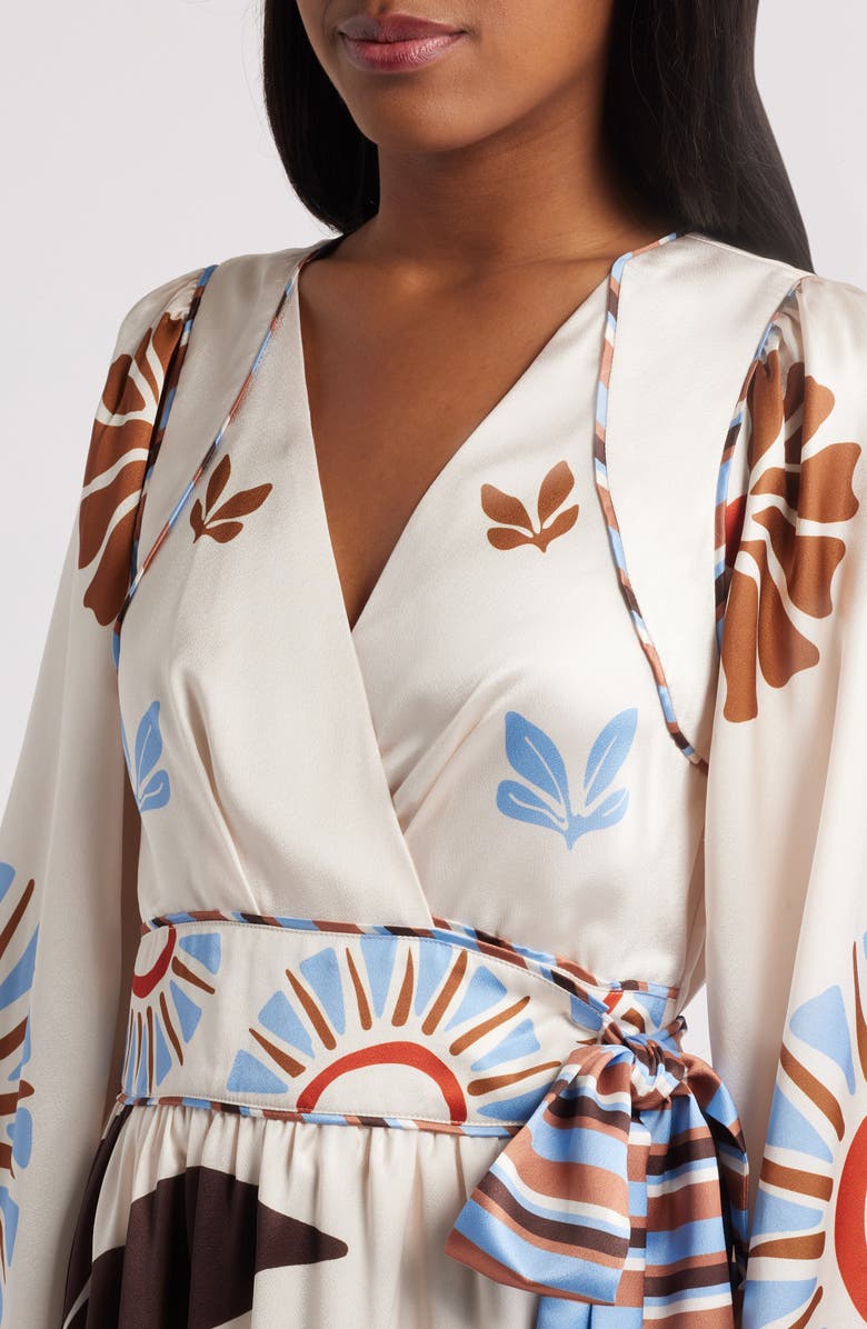 CIEBON Willow Print Long Sleeve Satin Maxi Dress, Alternate, color, Brown Multi 2