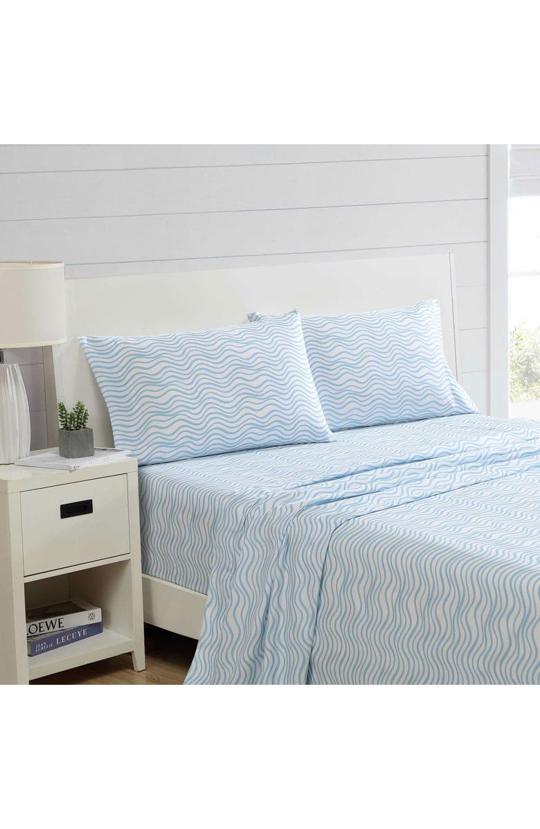 Nautica Lineary Waves Print Microfiber Sheet Set, Alternate, color, Blue
