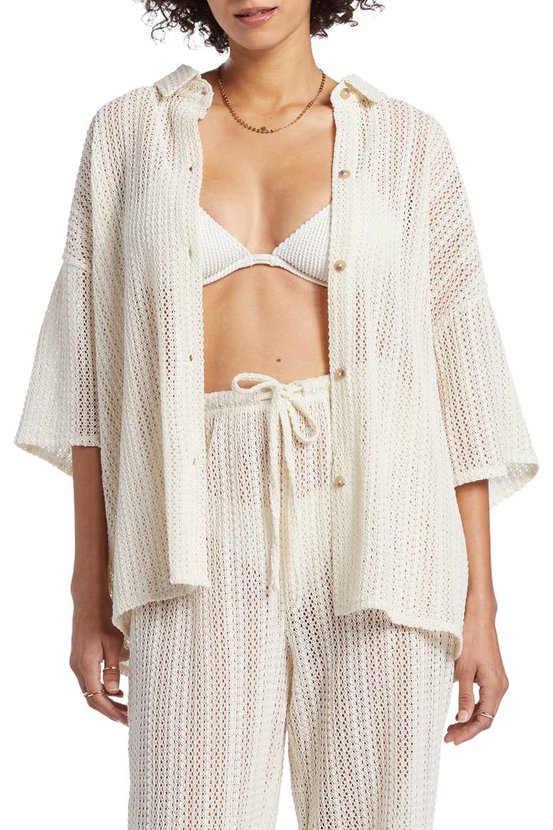 Largo Sheer Open Knit Cover-Up Shirt, Main, color, SALT CRYSTAL