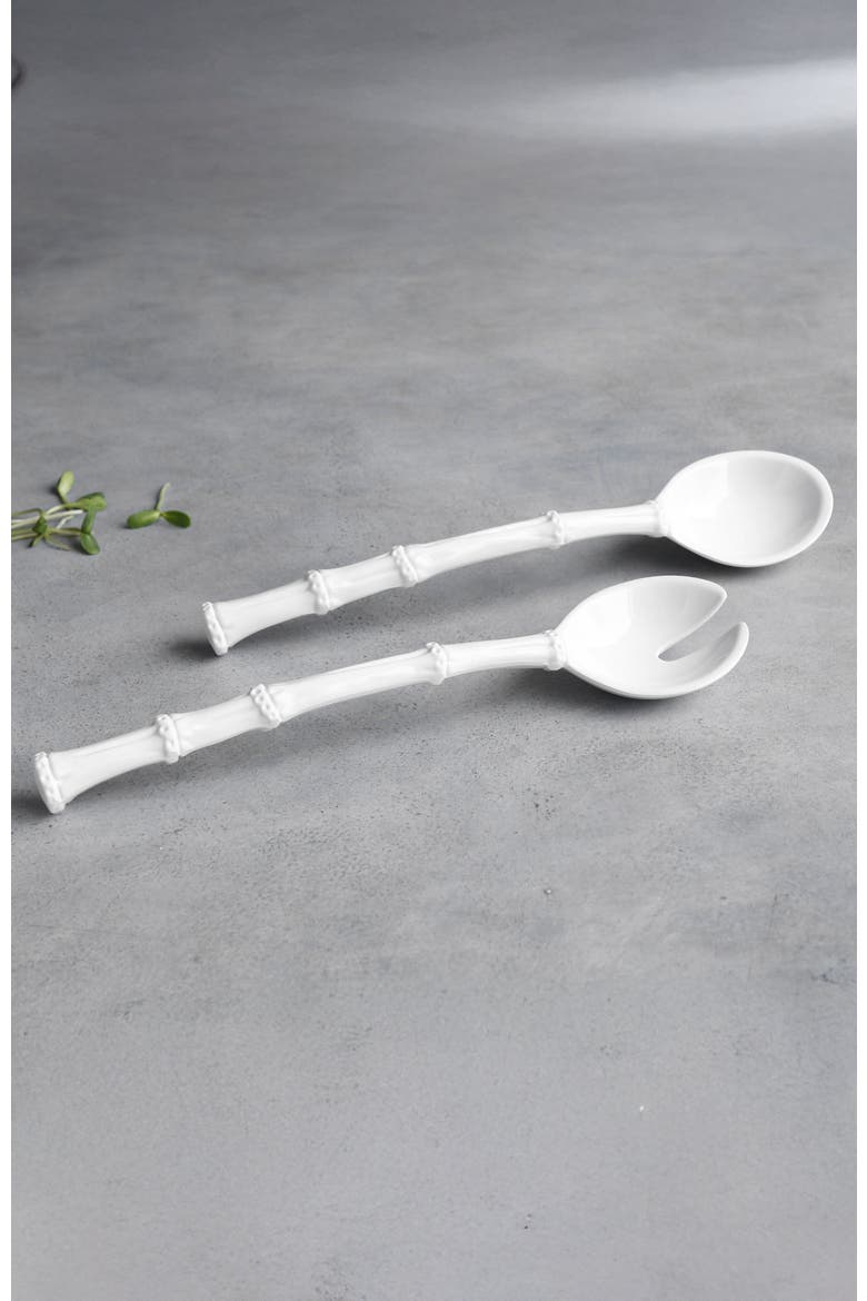 VIDA Cane Handle Large Salad Servers, Alternate, color, White
