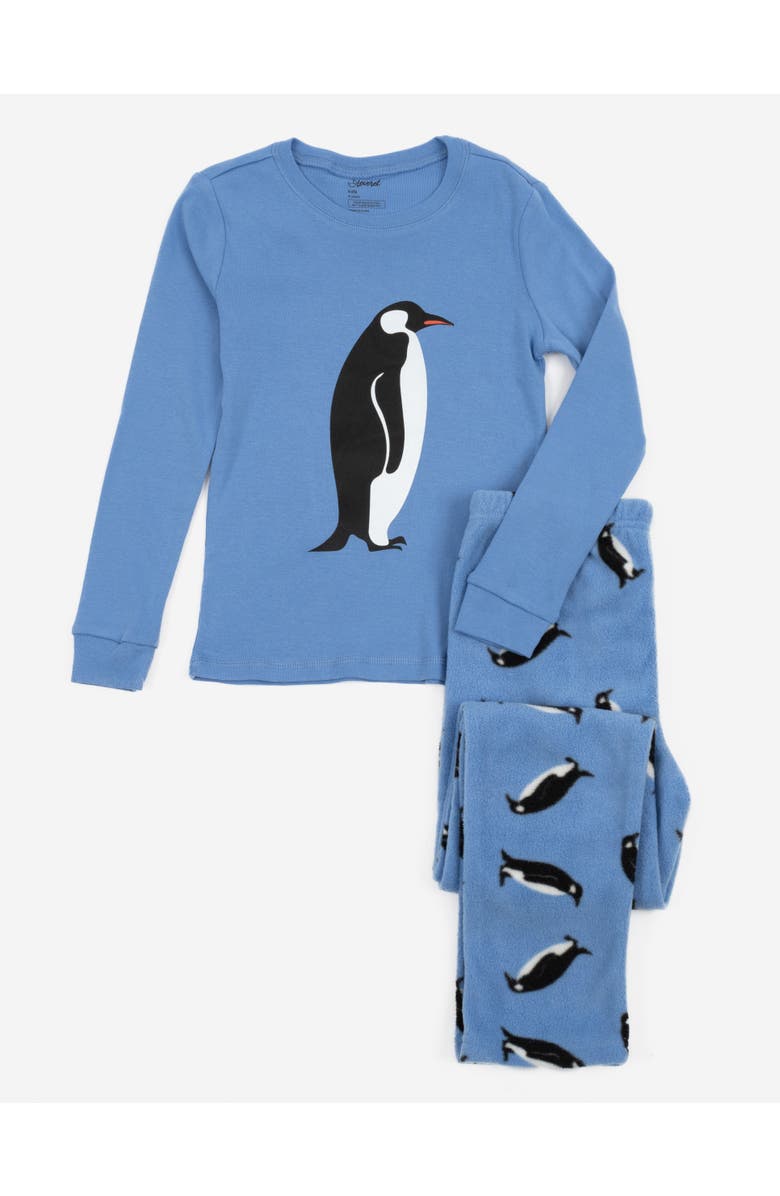 Leveret Kids Cotton Top & Fleece Pants Printed Matching Family Holiday Pajamas, Main, color, Penguin