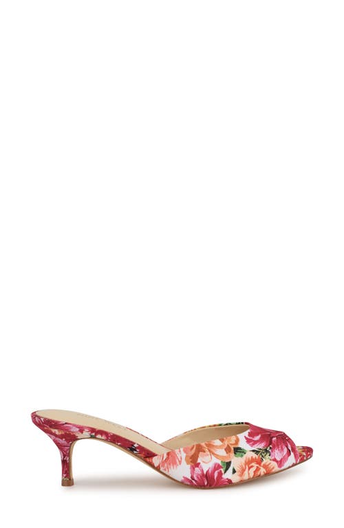 Nine West Lill Kitten Heel Pump In White Blooms Floral Multi