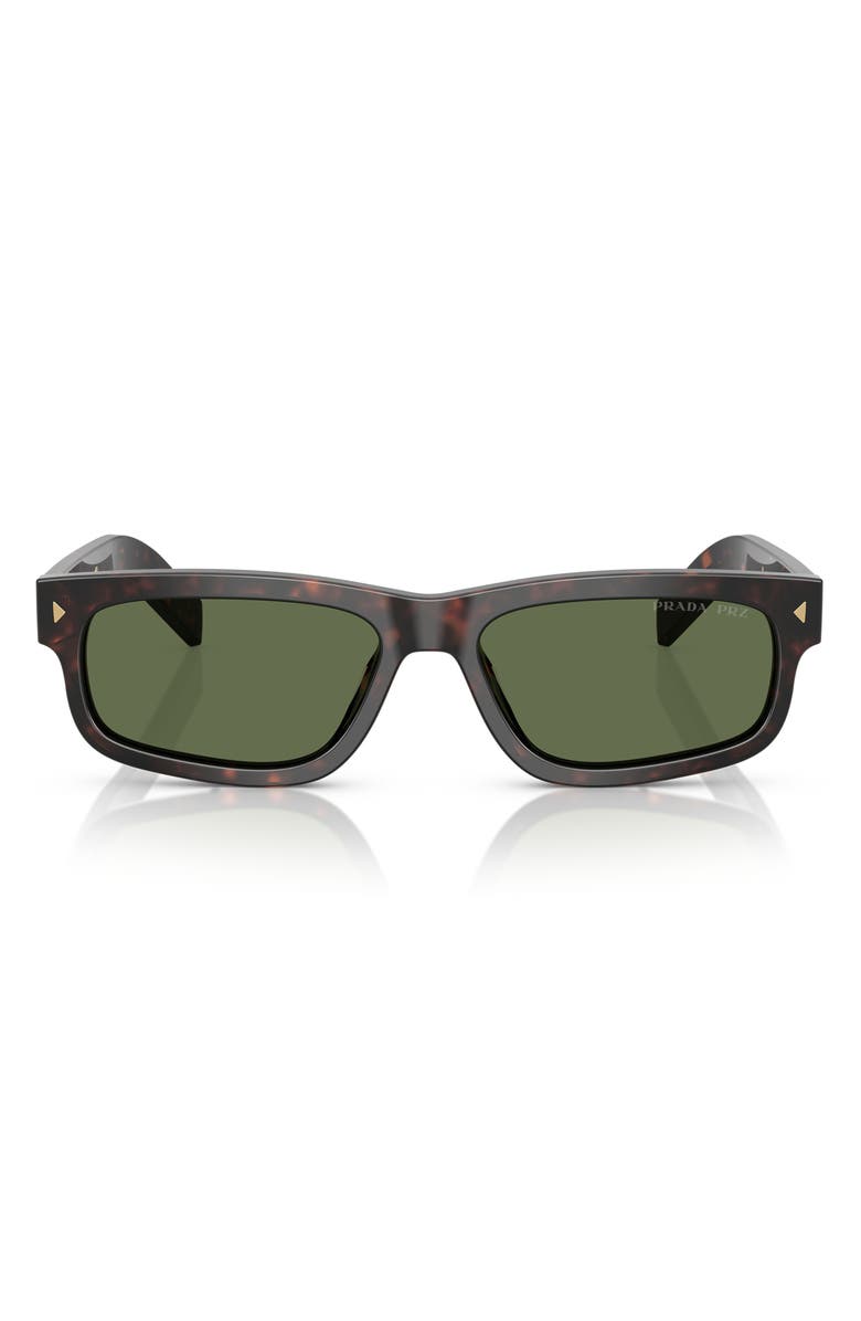 Prada 57mm Polarized Rectangular Sunglasses, Main, color, Brown Tortoise