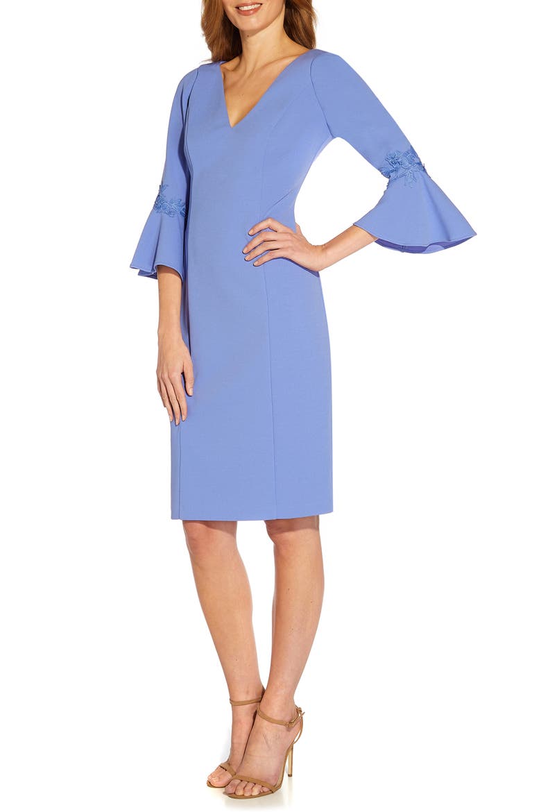Bell Sleeve Sheath Dress, Alternate, color, MISTY PERI