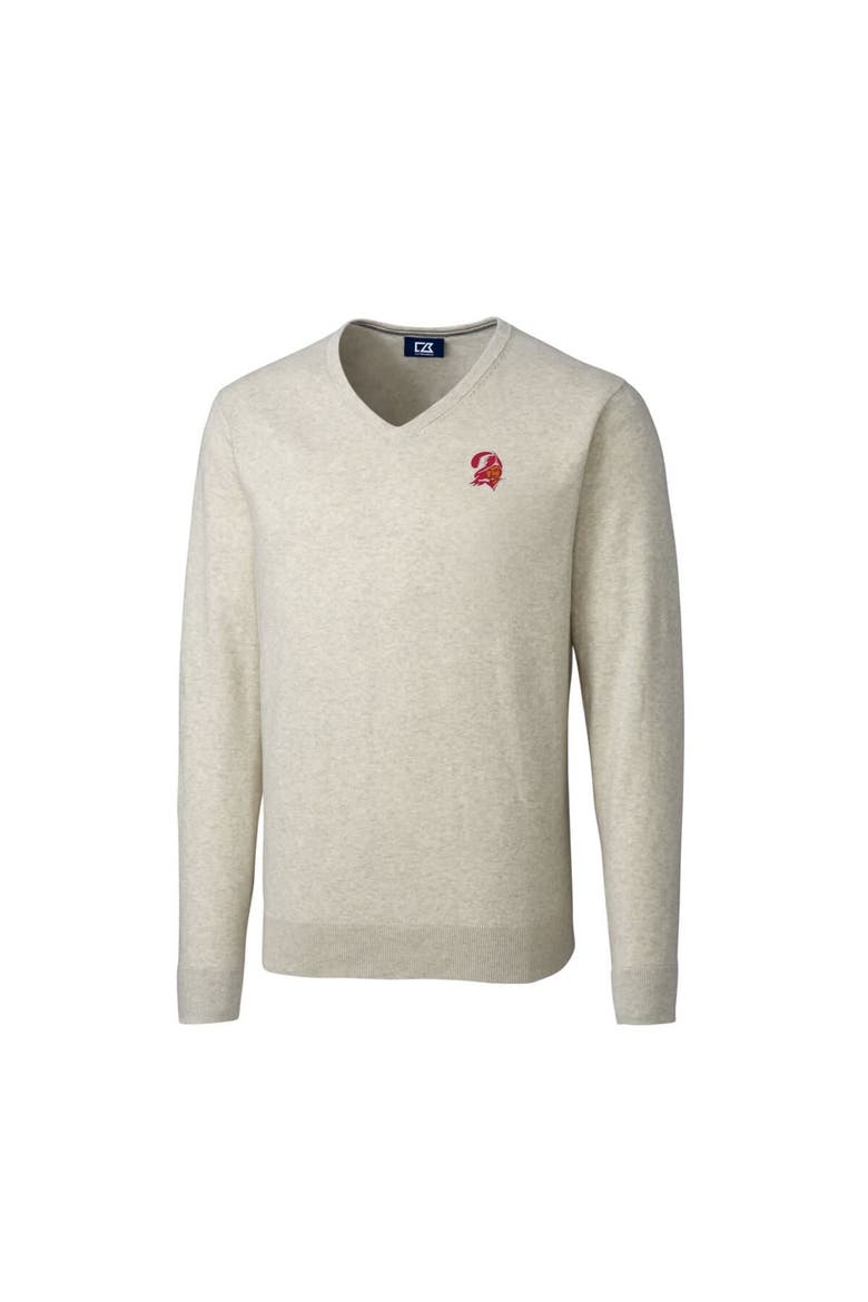 Men's Cutter & Buck Oatmeal Tampa Bay Buccaneers Throwback Logo Lakemont Tri-Blend Big & Tall V-Neck Pullover Sweater, Alternate, color, Oatmeal