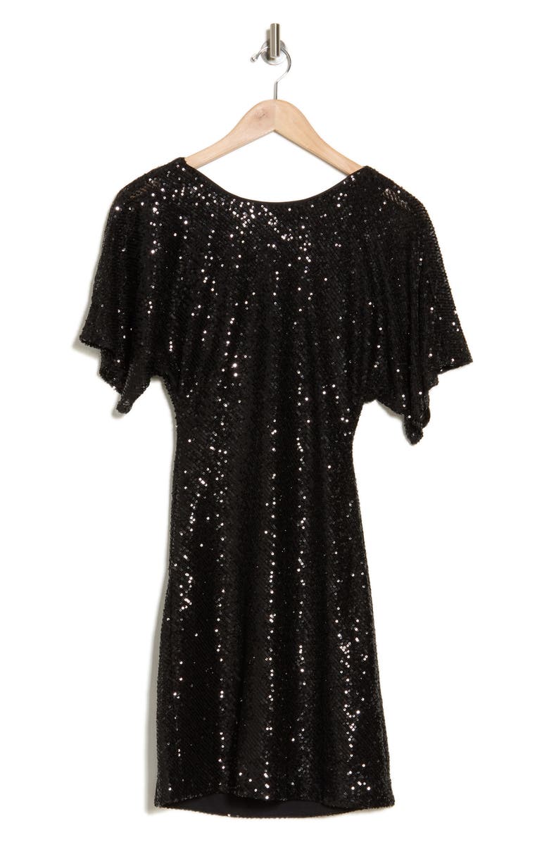 Cowl Neck Short Sleeve Sequin Dress
