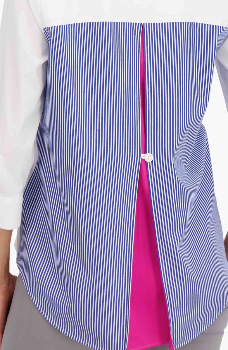 Foxcroft Kelly Colorblock Cotton Blend Button-Up Shirt, Alternate, color, Blue White Stripe