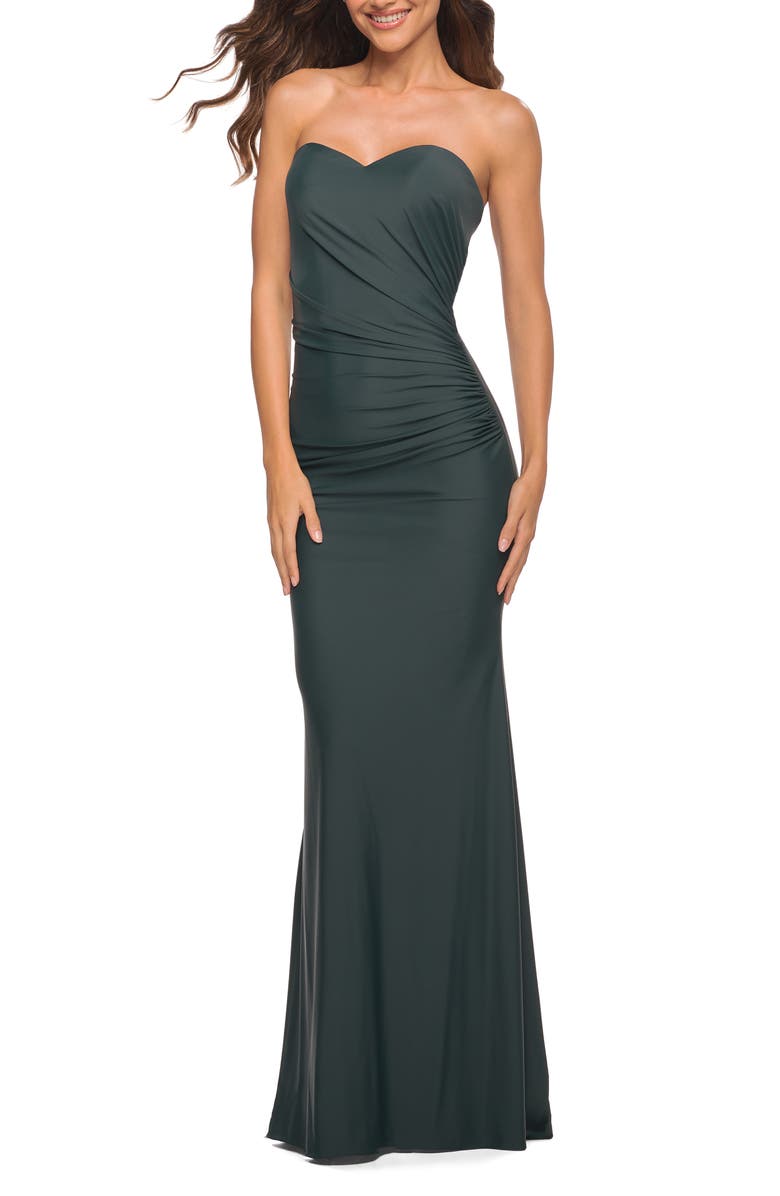 La Femme Strapless Jersey Trumpet Gown, Alternate, color,