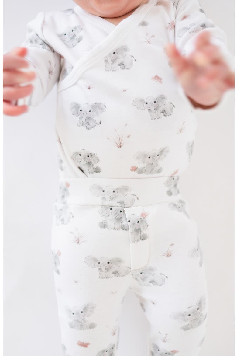 Elephant Print Organic Cotton Wrap Bodysuit & Footed Pants Set, Alternate, color, BABY ELEPHANT