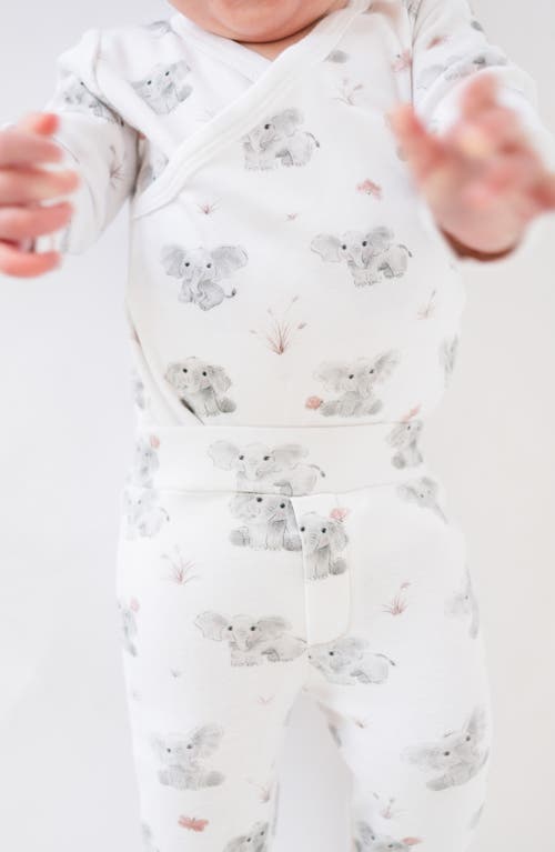 L'ovedbaby Elephant Print Organic Cotton Wrap Bodysuit & Footed Pants Set In Baby Elephant