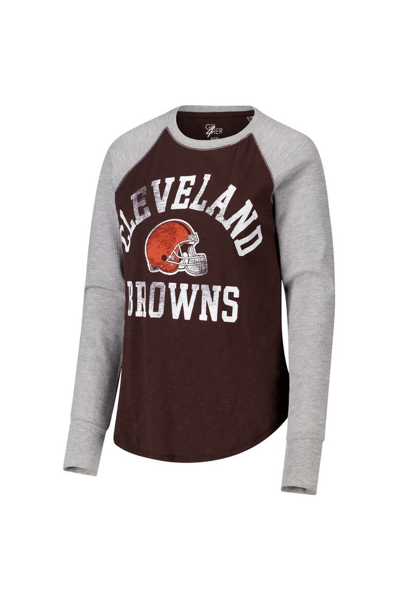 Women's G-III 4Her by Carl Banks Brown/Heather Gray Cleveland Browns Waffle Knit Raglan Long Sleeve T-Shirt, Alternate, color, Brown