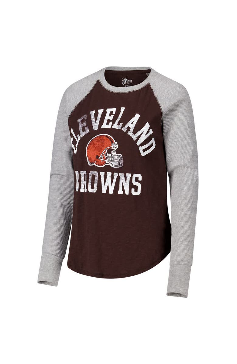G-III 4HER BY CARL BANKS Women's G-III 4Her by Carl Banks Brown/Heather Gray Cleveland Browns Waffle Knit Raglan Long Sleeve T-Shirt, Alternate, color, Brown