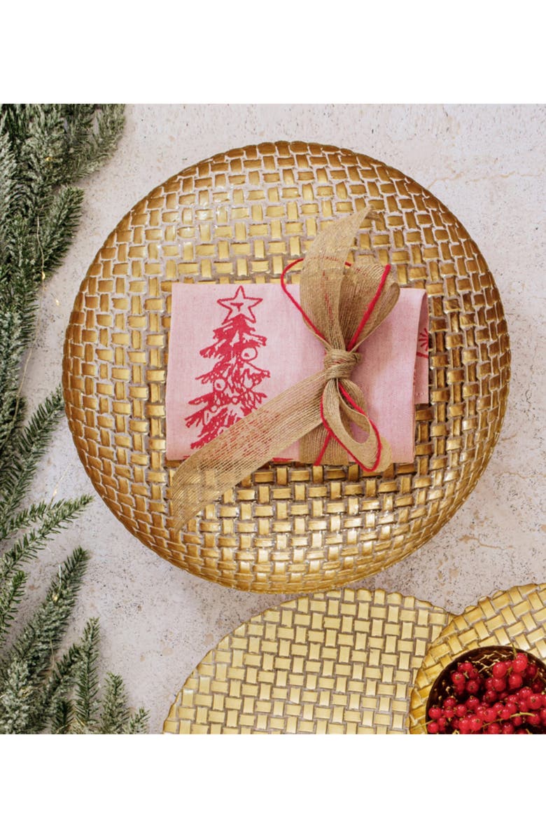 VIETRI Rufolo Glass Basketweave Large Shallow Serving Bowl, Alternate, color, Gold