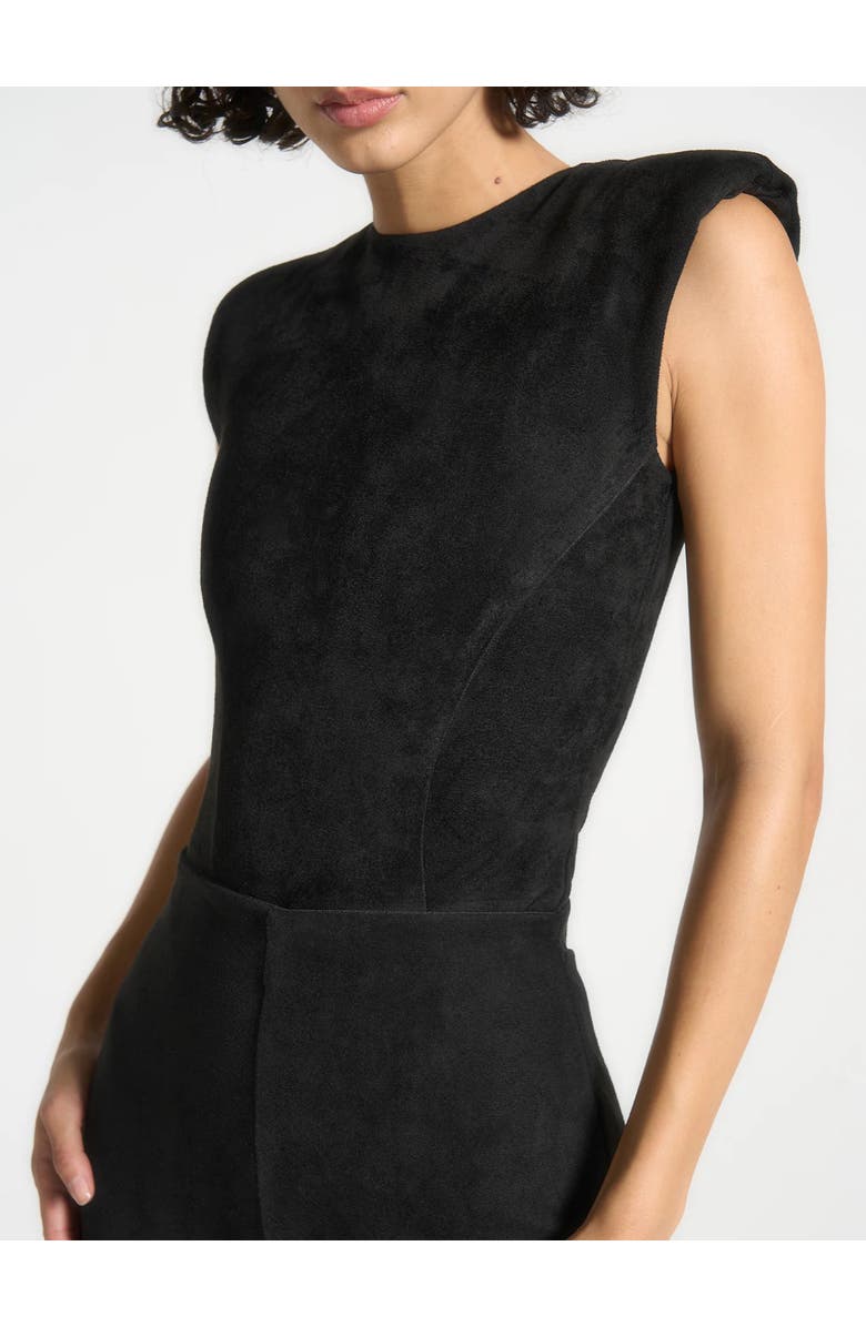 Manière De Voir Wide Shoulder Suede Bodysuit, Alternate, color, Black