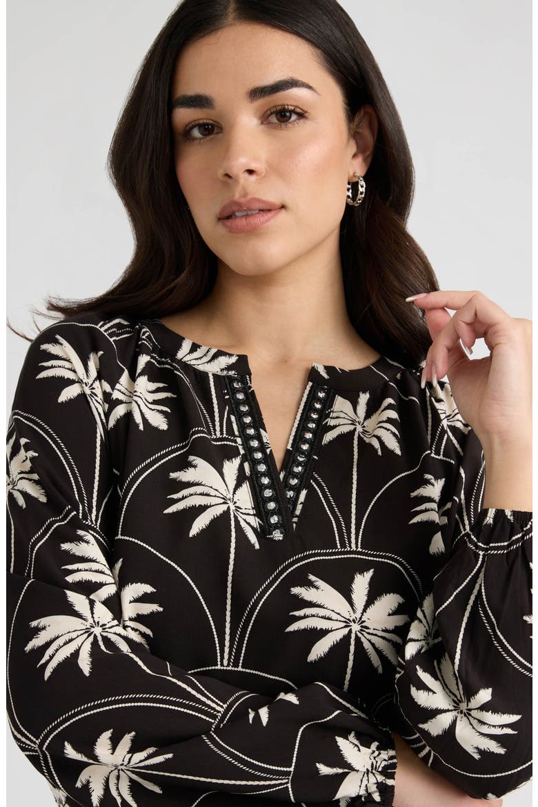 Split Neck Challis Top, Alternate, color, PALM GROVE