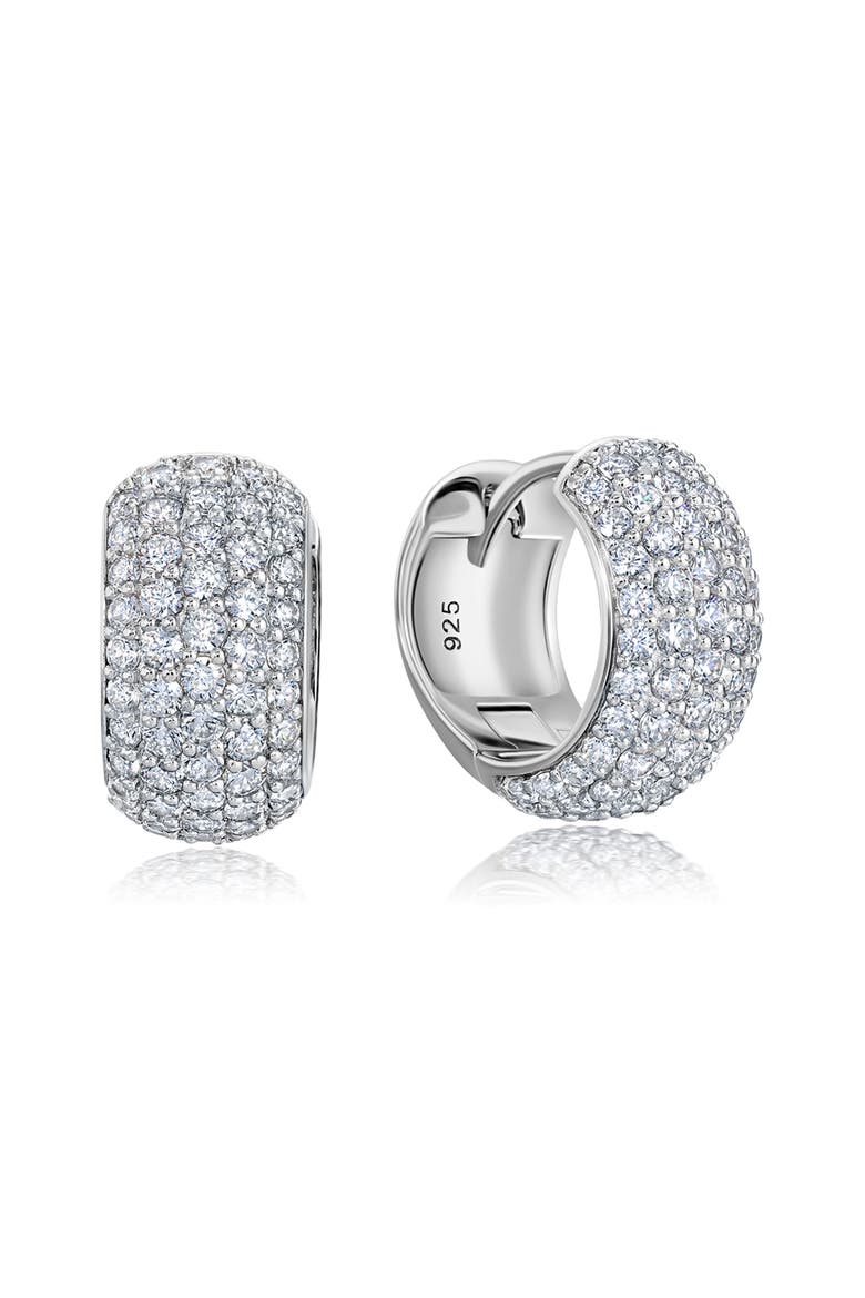 Pavé Huggie Hoop Earrings, Main, color, PLATINUM