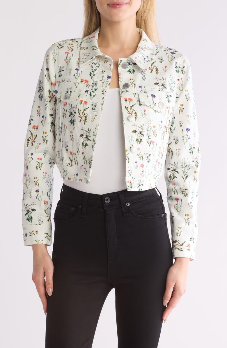Alice + Olivia Nelson Floral Crop Denim Jacket, Main, color, 