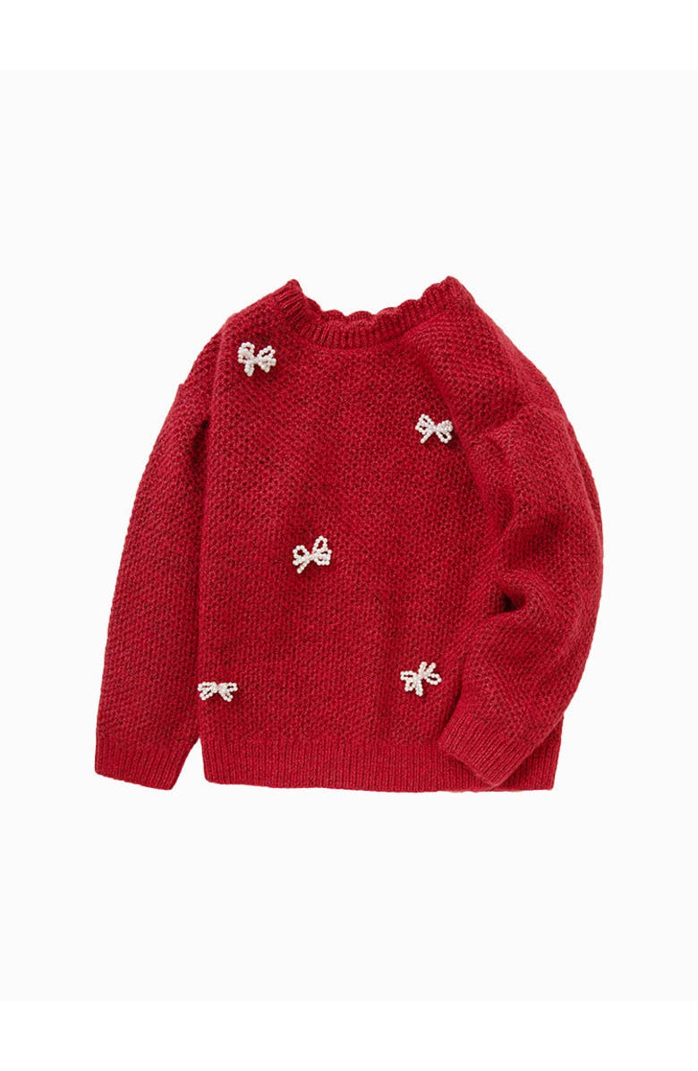 Balabala Cherry Red Knit Sweater with Pearl Bows, Main, color, 
