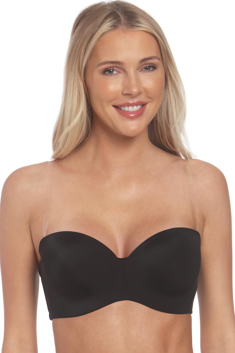 Bella Strapless Seamless Hidden Underwire Convertible Bandeau Bra with Clear & Matching Straps, Alternate, color, Black