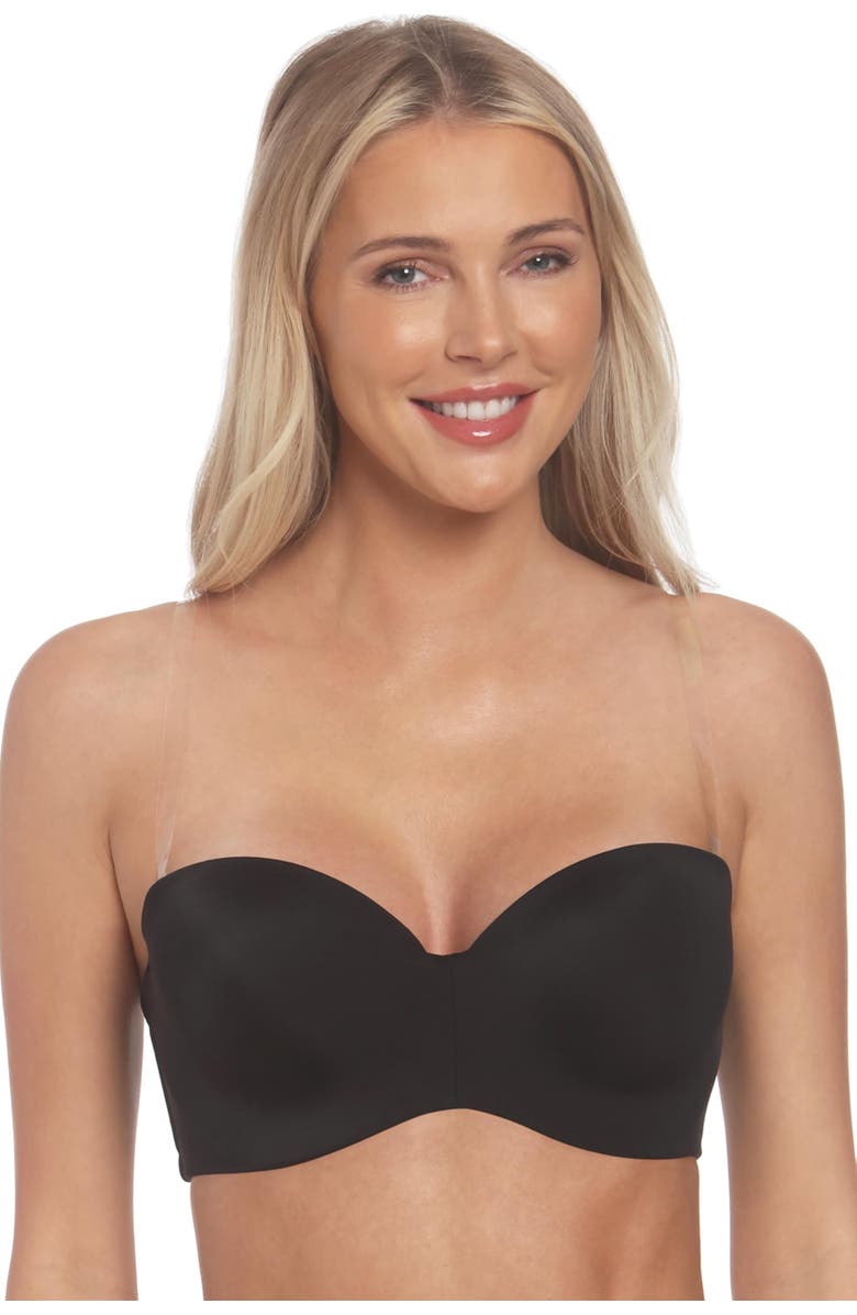 Dominique Intimates Bella Strapless Seamless Hidden Underwire Convertible Bandeau Bra with Clear & Matching Straps, Alternate, color, Black