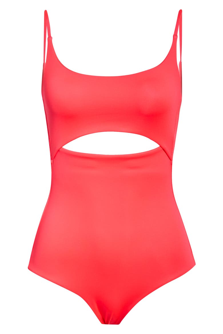 Peak Cutout One-Piece Swimsuit, Alternate, color, RESCUE NEON RED