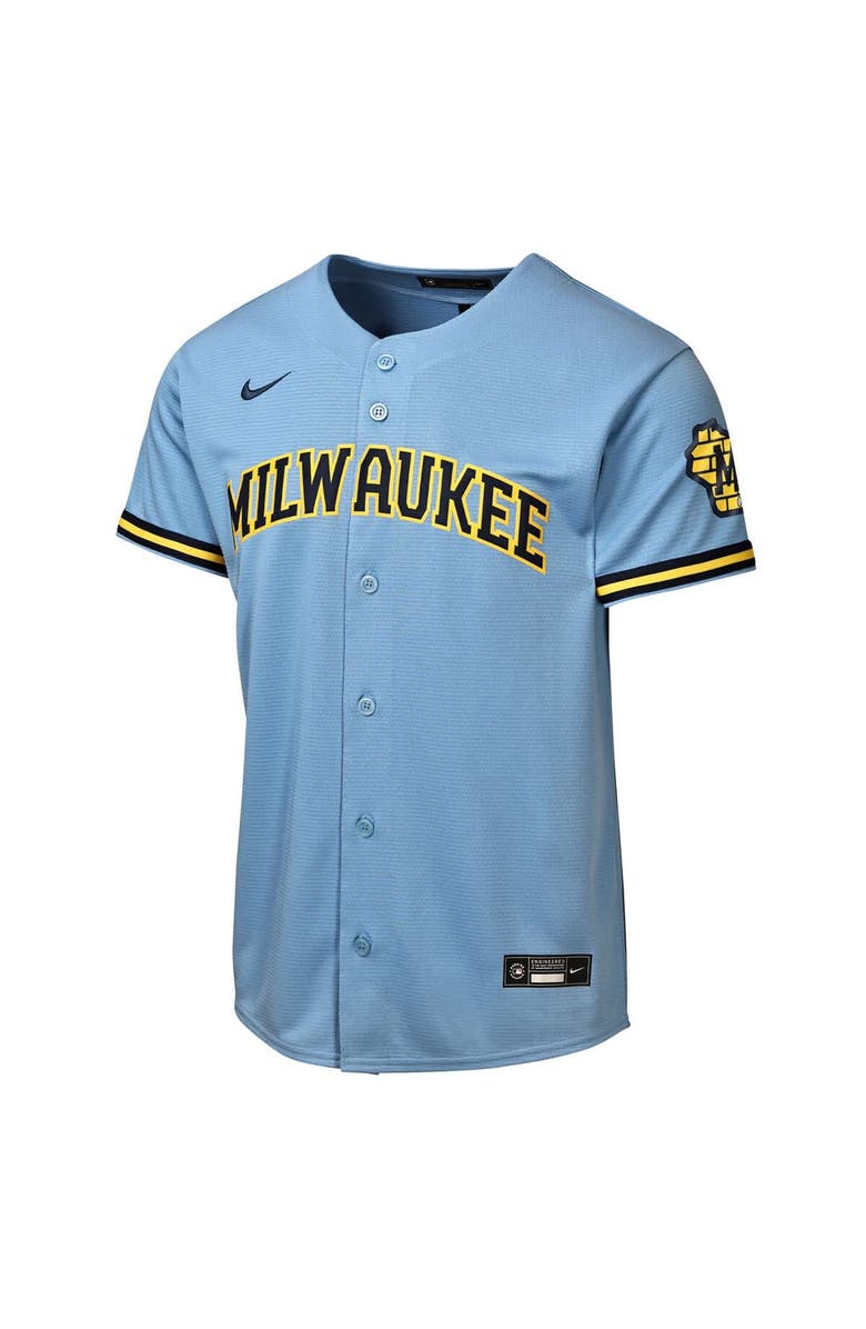 Nike Youth Nike  Powder Blue Milwaukee Brewers Road Stadium Jersey, Alternate, color, Powder Blue
