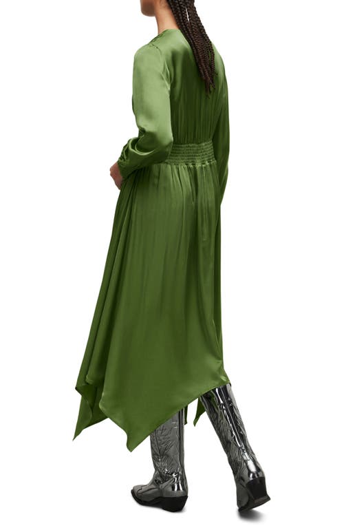 Allsaints Estelle Long Sleeve Asymmetric Hem Dress In Cactus Green