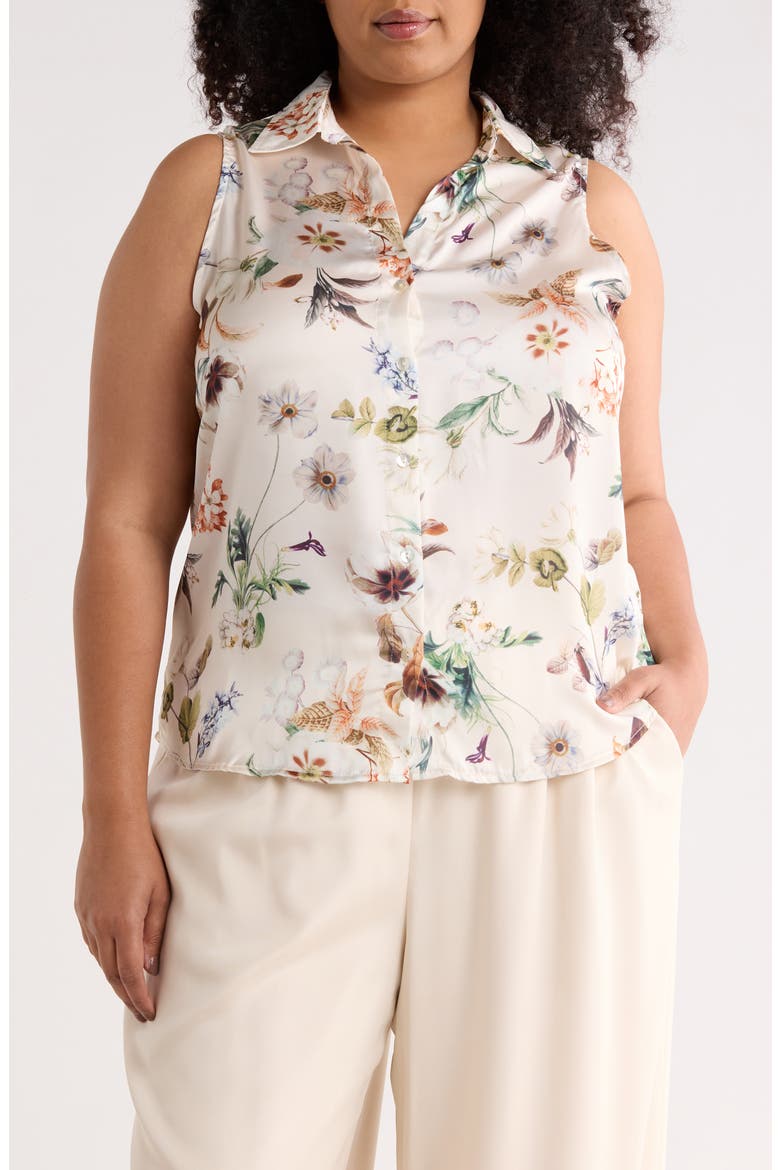 Sleeveless Button-Up Top, Main, color, BOTANICAL FLEUR