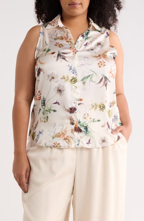 Sleeveless Button-Up Top (Plus)