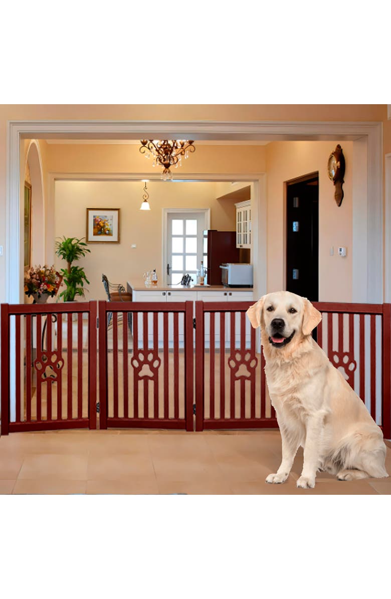 Trimate 4 Panel Dog Wooden Foldable Gate, Mahogany, Alternate, color, Red