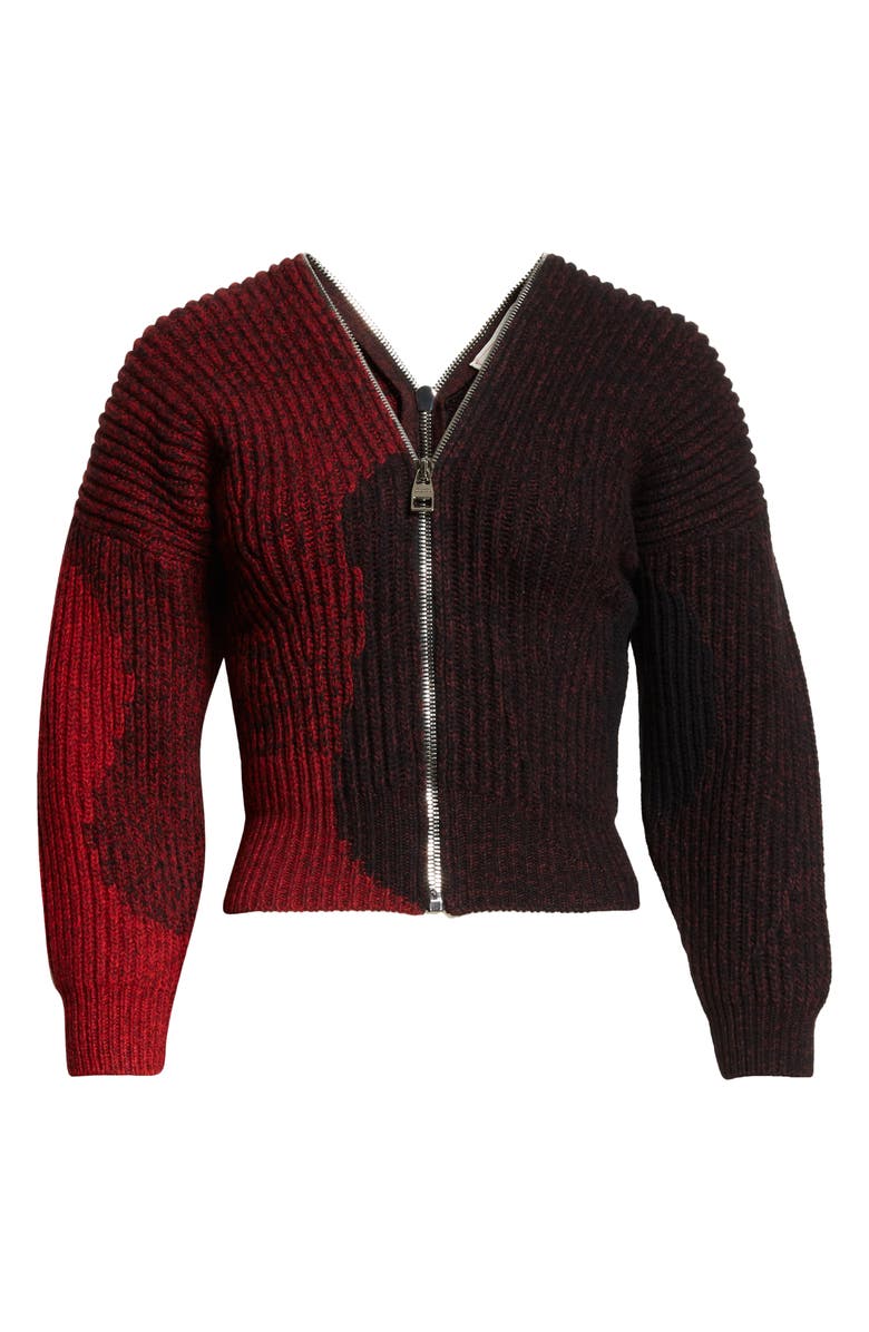 McQueen Alexander McQueen Anemone Intarsia Rib Wool Zip Sweater, Alternate, color,
