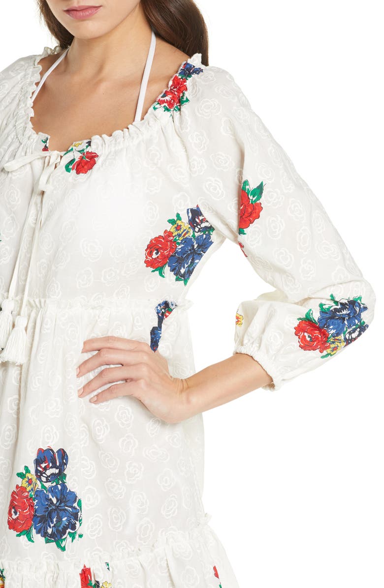 Tory Burch Floral Embroidered Cotton Cover-Up Minidress, Alternate, color,